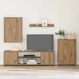 4 Dalių Tv Spintelė Rinkinys Artisano Ąžuolo Apdirbta Mediena