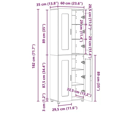 Augstais Skapītis Vecs Koks 60 X 35 X 182 Cm Inženierijas Koks Vidaxl
