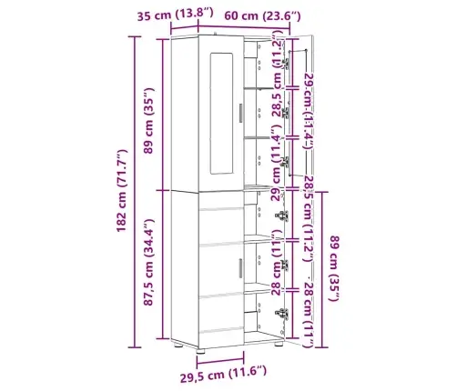 Augstais Skapītis Ar Plauktu Sonoma Ozols 60 X 35 X 182 Cm Vidaxl