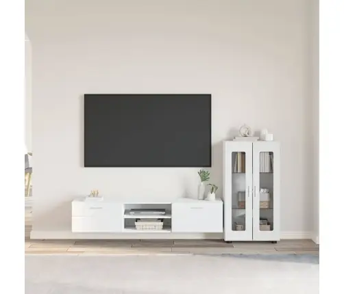 Tv Spintelių Komplektas Su Stalčių Balta Apdirbta Mediena