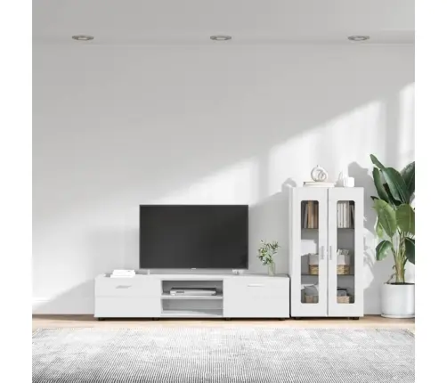 Tv Spintelių Komplektas Su Stalčių Balta Apdirbta Mediena