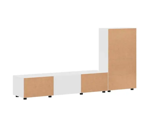 Tv Spintelių Komplektas Su Stalčių Balta Apdirbta Mediena