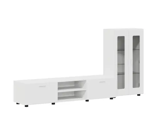 Tv Spintelių Komplektas Su Stalčių Balta Apdirbta Mediena