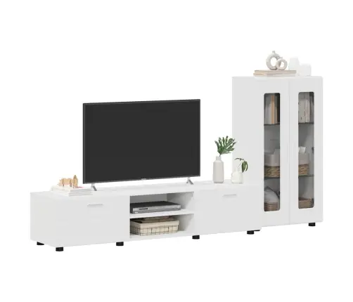 Tv Spintelių Komplektas Su Stalčių Balta Apdirbta Mediena