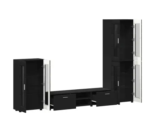 Tv Skapīšu Komplekts Ar Atvilktni Melna Inženierijas Koks Vidaxl