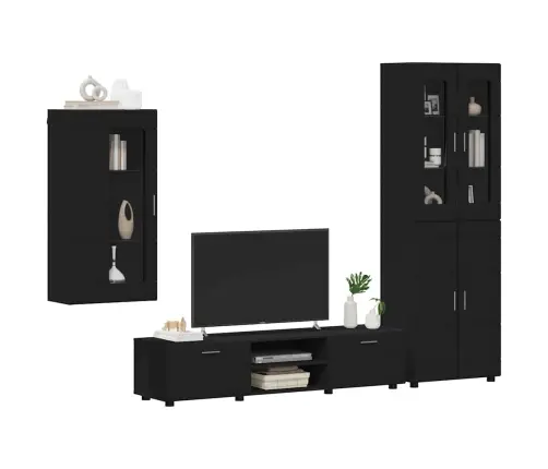 Tv Skapīšu Komplekts Ar Atvilktni Melna Inženierijas Koks Vidaxl