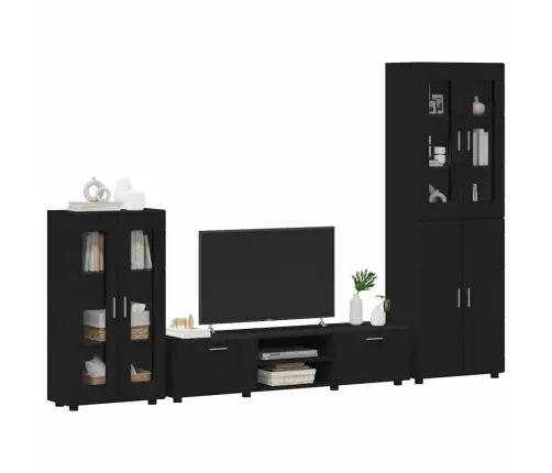 Tv Skapīšu Komplekts Ar Atvilktni Melna Inženierijas Koks Vidaxl