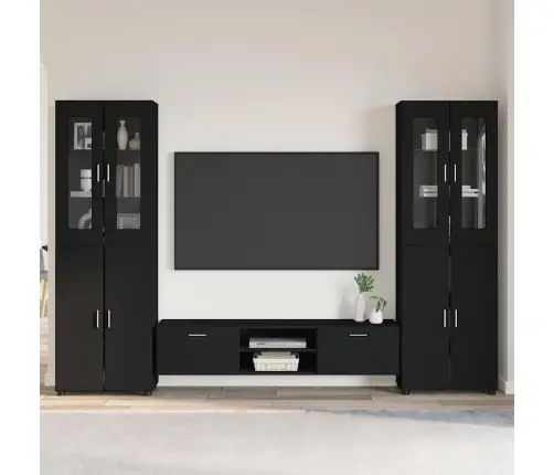 Tv Skapīšu Komplekts Ar Atvilktni Melna Inženierijas Koks Vidaxl