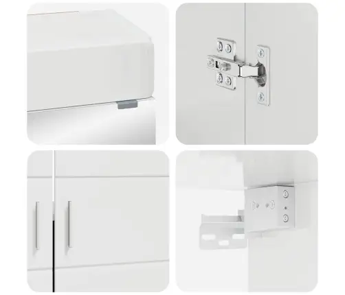 Vonios Baldų Rinkinys Su Lentyna Tulum Aukštai Blizganti Balta