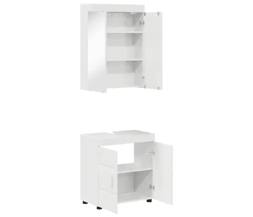 Vonios Baldų Rinkinys Su Lentyna Tulum Aukštai Blizganti Balta