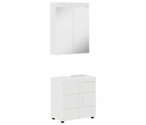 Vonios Baldų Rinkinys Su Lentyna Tulum Aukštai Blizganti Balta