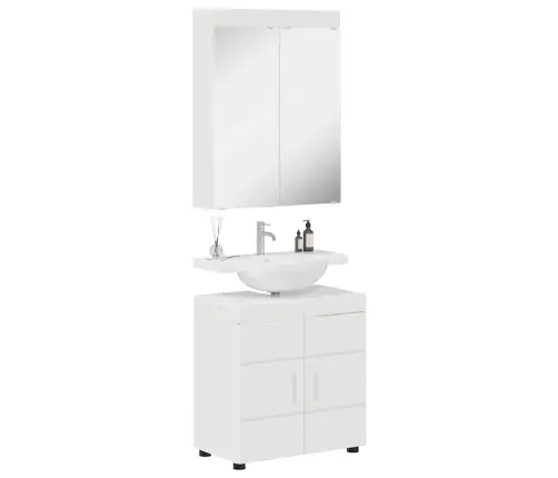 Vonios Baldų Rinkinys Su Lentyna Tulum Aukštai Blizganti Balta