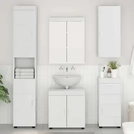 Vonios Baldų Rinkinys Su Stalčių Tulum Balta Apdirbta Mediena