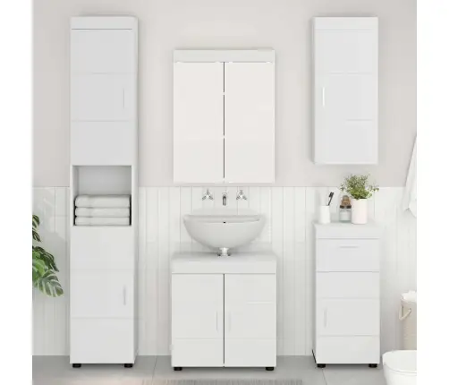 Vonios Baldų Rinkinys Su Stalčių Tulum Balta Apdirbta Mediena