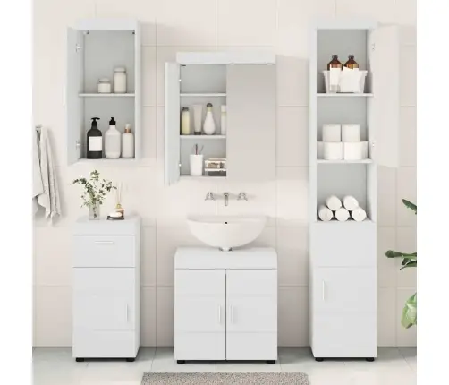 Vonios Baldų Rinkinys Su Stalčių Tulum Balta Apdirbta Mediena