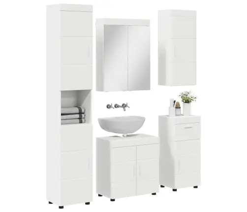 Vonios Baldų Rinkinys Su Stalčių Tulum Balta Apdirbta Mediena