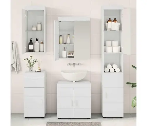 Vannitoa Mööbleset Uksega Tulum Kergelt Läikiv Valge Tehispuit