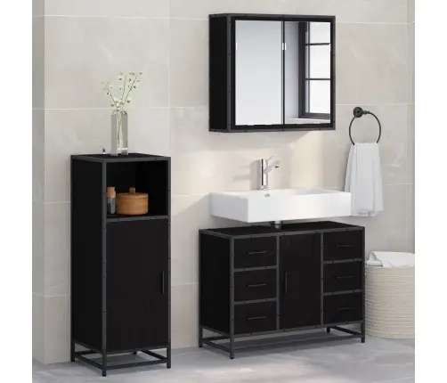 Vonios Baldų Rinkinys 3 Pcs Juodas Ąžuolas Apdirbta Mediena