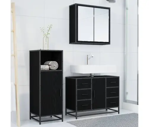 Vonios Baldų Rinkinys 3 Pcs Juodas Ąžuolas Apdirbta Mediena