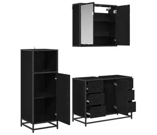 Vonios Baldų Rinkinys 3 Pcs Juodas Ąžuolas Apdirbta Mediena