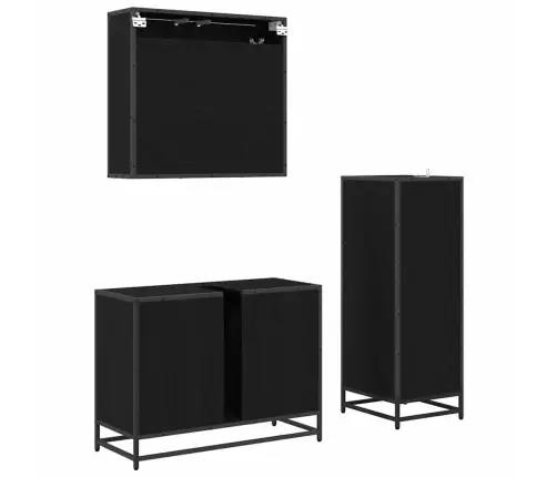 Vonios Baldų Rinkinys 3 Pcs Juoda Ąžuolo Apdirbta Mediena