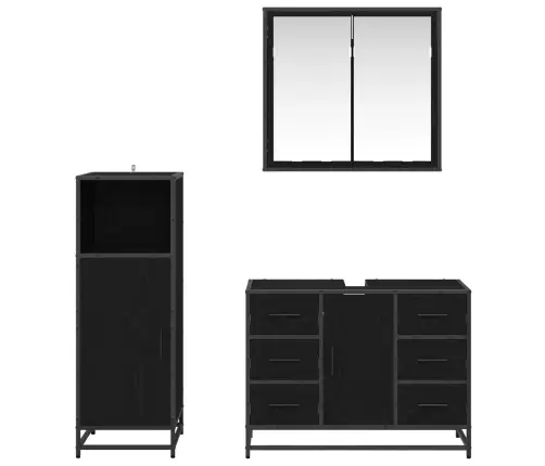 Vonios Baldų Rinkinys 3 Pcs Juodas Ąžuolas Apdirbta Mediena