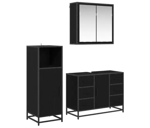 Vonios Baldų Rinkinys 3 Pcs Juodas Ąžuolas Apdirbta Mediena