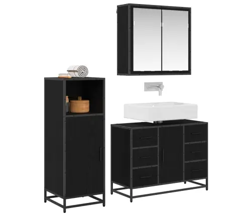 Vonios Baldų Rinkinys 3 Pcs Juodas Ąžuolas Apdirbta Mediena