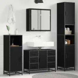 Vannitoa Mööbleset 4 Pcs Must Tamm 80 X 33 X 60 Cm Tehispuit