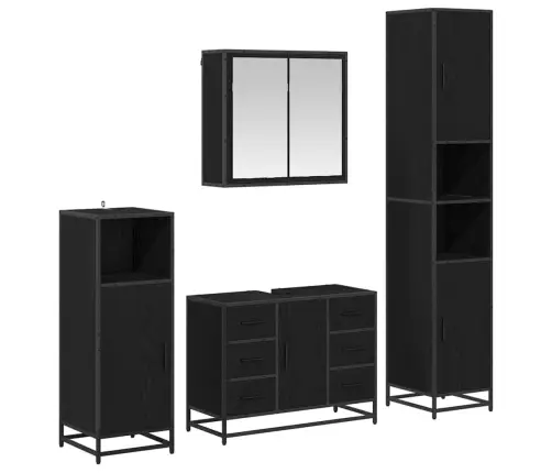 Vannas Istabas Mēbeļu Komplekts Ar Atvilktni 4 Pcs Melns Ozols Vidaxl