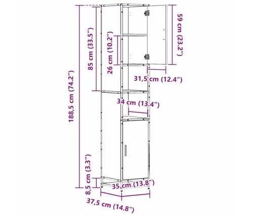 Vannitoa Kapp Riiuliga Vana Puit 35 X 37.5 X 188.5 Cm Tehispuit