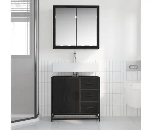 Vannas Istabas Mēbeļu Komplekts Ar Atvilktni 2 Pcs Melns Ozols Vidaxl