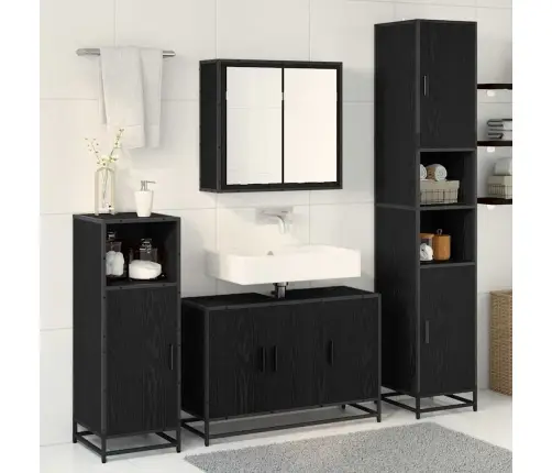 Vannas Istabas Mēbeļu Komplekts Ar Durvīm 4 Pcs Melns Ozols Vidaxl