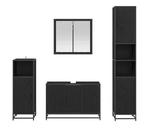 Vannas Istabas Mēbeļu Komplekts Ar Durvīm 4 Pcs Melns Ozols Vidaxl
