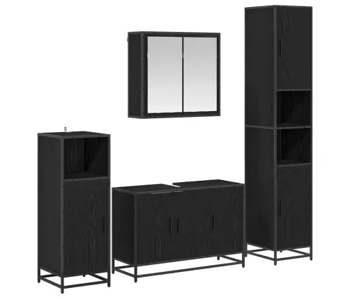 Vannas Istabas Mēbeļu Komplekts Ar Durvīm 4 Pcs Melns Ozols Vidaxl