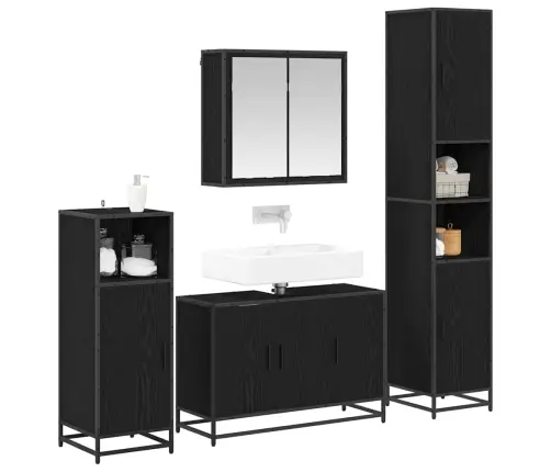 Vannas Istabas Mēbeļu Komplekts Ar Durvīm 4 Pcs Melns Ozols Vidaxl