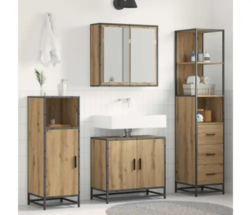 Vonios Baldų Rinkinys 3 Pcs Artisano Ąžuolo Apdirbta Mediena