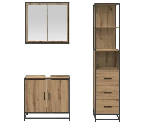 Vonios Baldų Rinkinys 3 Pcs Artisano Ąžuolo Apdirbta Mediena