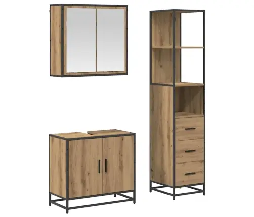 Vonios Baldų Rinkinys 3 Pcs Artisano Ąžuolo Apdirbta Mediena