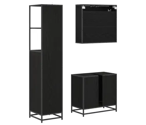 Vannas Istabas Mēbeļu Komplekts Ar Atvilktni 3 Pcs Melns Ozols Vidaxl