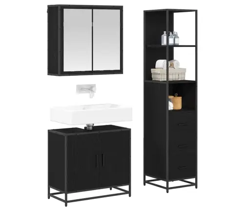 Vannas Istabas Mēbeļu Komplekts Ar Atvilktni 3 Pcs Melns Ozols Vidaxl