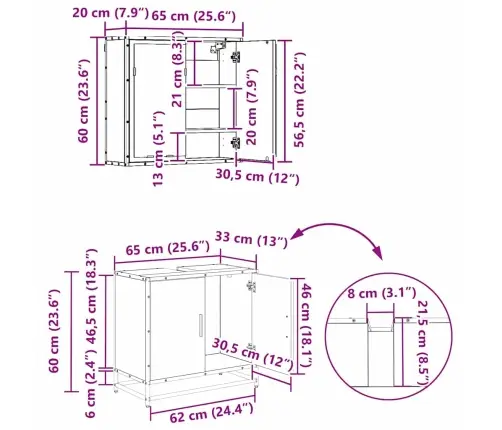 Vannas Istabas Mēbeļu Komplekts Ar Atvilktni 3 Pcs Melns Ozols Vidaxl