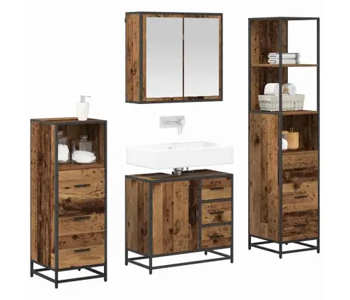 Vannas Istabas Mēbeļu Komplekts 4 Pcs Vecs Koks 65 X 33 X 60 Cm Vidaxl