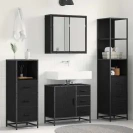 Vonios Baldų Rinkinys 4 Pcs Juoda Ąžuolo 65 X 33 X 60 Cm