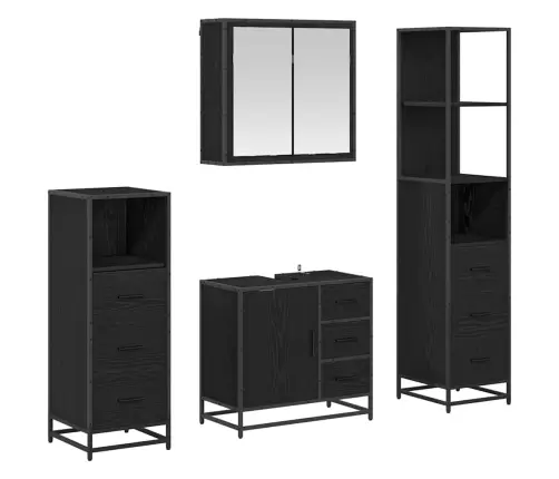 Vonios Baldų Rinkinys 4 Pcs Juoda Ąžuolo 65 X 33 X 60 Cm Vonios Baldų Rinkinys 4 Pcs Juoda Ąžuolo 65 X 33 X 60 Cm
