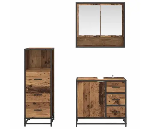 Vonios Baldų Rinkinys 3 Pcs Sena Mediena Apdirbta Mediena
