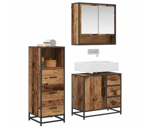Vonios Baldų Rinkinys 3 Pcs Sena Mediena Apdirbta Mediena