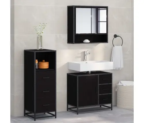 Vonios Baldų Rinkinys 3 Pcs Juodas Ąžuolas Apdirbta Mediena