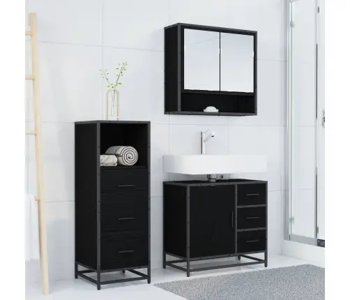 Vonios Baldų Rinkinys 3 Pcs Juodas Ąžuolas Apdirbta Mediena