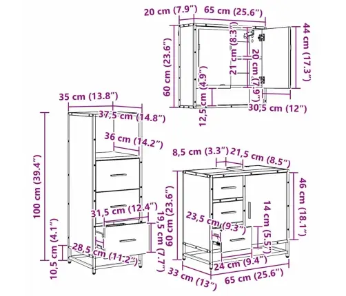 Vannas Istabas Mēbeļu Komplekts Ar Atvilktni 3 Pcs Melns Ozols Vidaxl